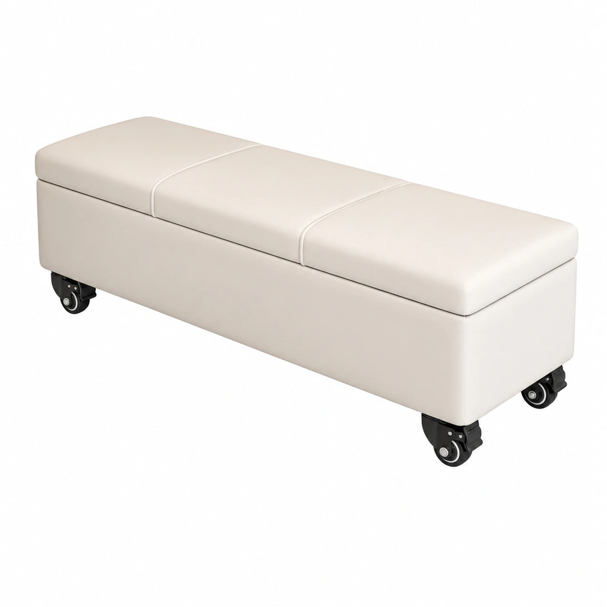 Leder-Sitzbank mit Stauraum und Rollen für Wohnzimmer, Schlafzimmer und Flur - Weiß, 30x40x70 cm