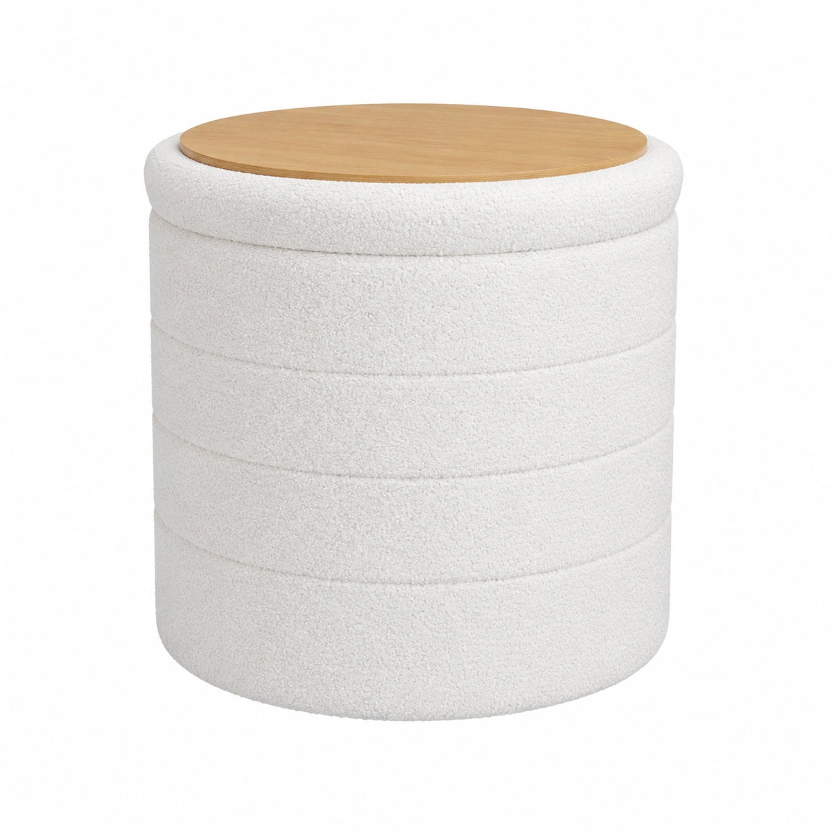 WOLTU Runder Stauraumhocker aus Teddyfleece, klappbar, abnehmbarer Deckel, Fußhocker für Wohnzimmer und Schlafzimmer, Weiß, Ø40,5 x H43 cm