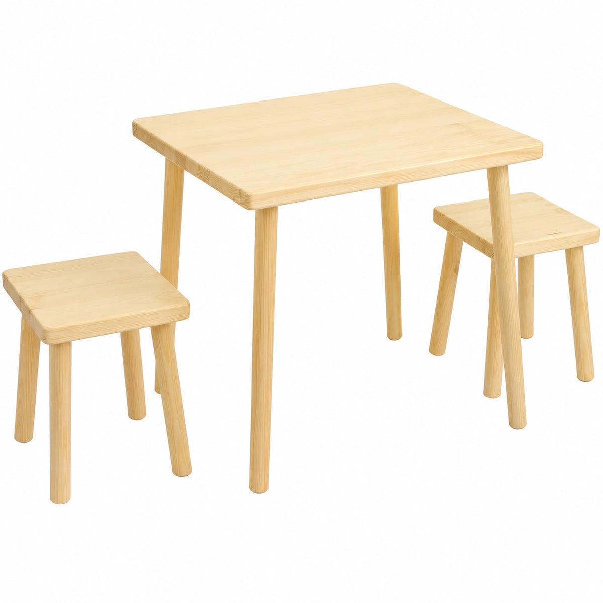 Massive Kinder-Sitzgruppe aus Kiefernholz: Tisch und Hocker Set