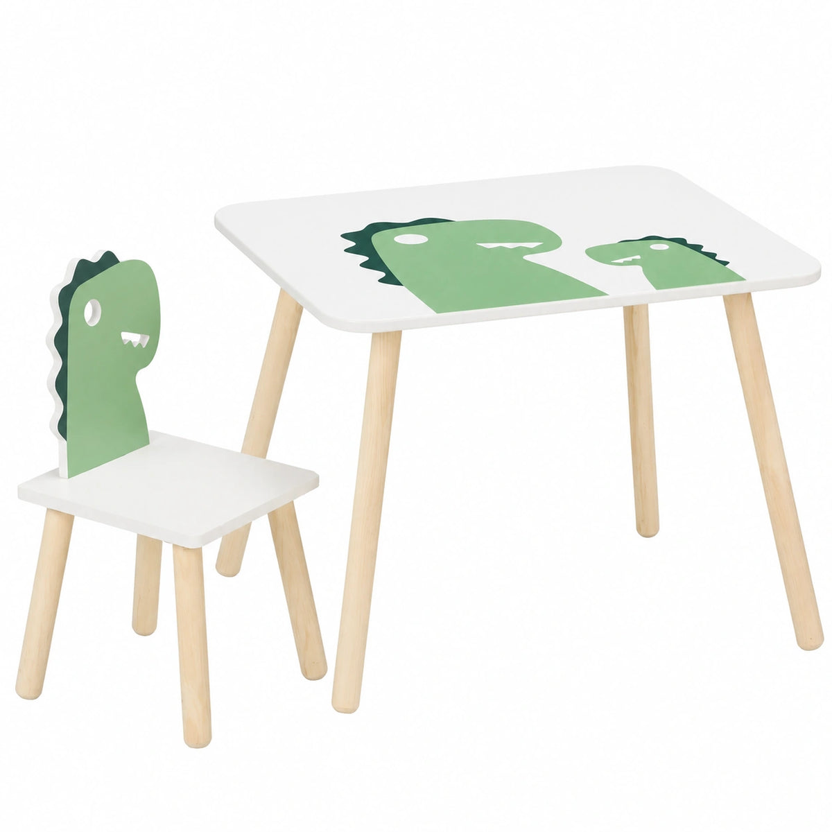 Kinder-Sitzgruppe im Dinosaurier-Design, Tisch und Stuhlset für Mädchen und Jungen, ideal für Kinderzimmer, Weiß/Grün