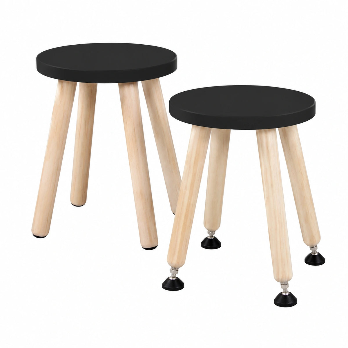 2er-Set Kinder-Tritthocker aus Holz mit verstellbaren Beinen, Schwarz