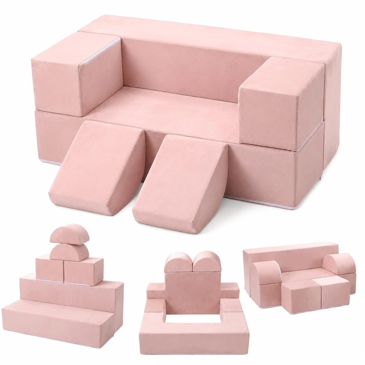 GarveeHome 6-teiliges Kindersofa-Set, Modulares Spielsofa für Kreativität und Entspannung, Wohnzimmer & Kinderzimmer, Rosa, 100 x 70 x 40 cm