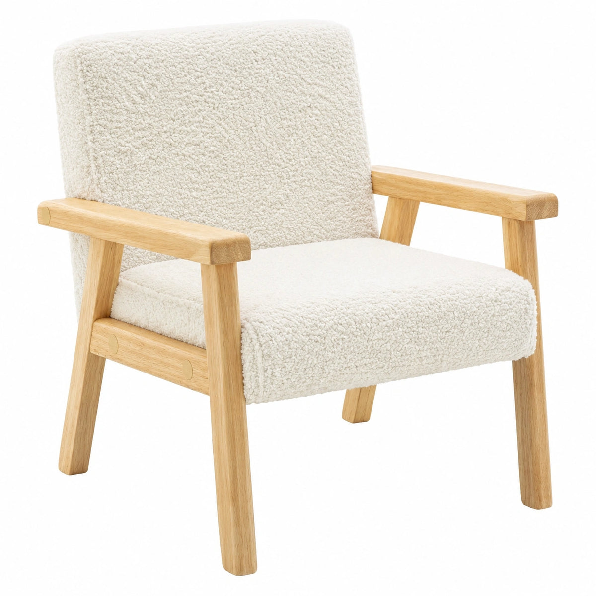 Kinderstuhl aus Holz mit weißem Teddy Bouclé Stoff, ISAK, 47x43,5x50cm