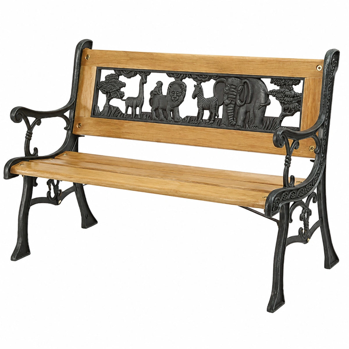 Siena Garden Kinderbank mit Eisenrahmen, antik-grün, Hartholz natur, 41x84x52,5cm