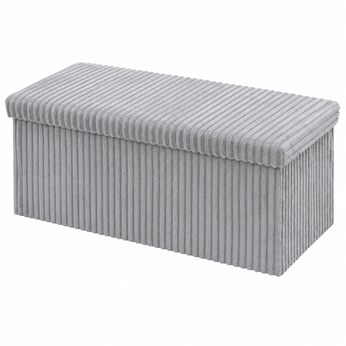 Faltbare Aufbewahrungsbox Ottomane aus Kunstleder, großer Sitzhocker mit Stauraum, Cordoptik Silber, 38 x 76 cm