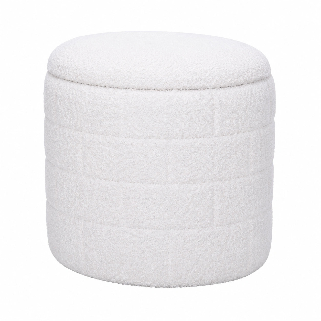 Runder Stoffhocker mit Stauraum, Wei?, 40x40x45 cm ¨C Moderner Polsterhocker f¨¹r Wohnzimmer