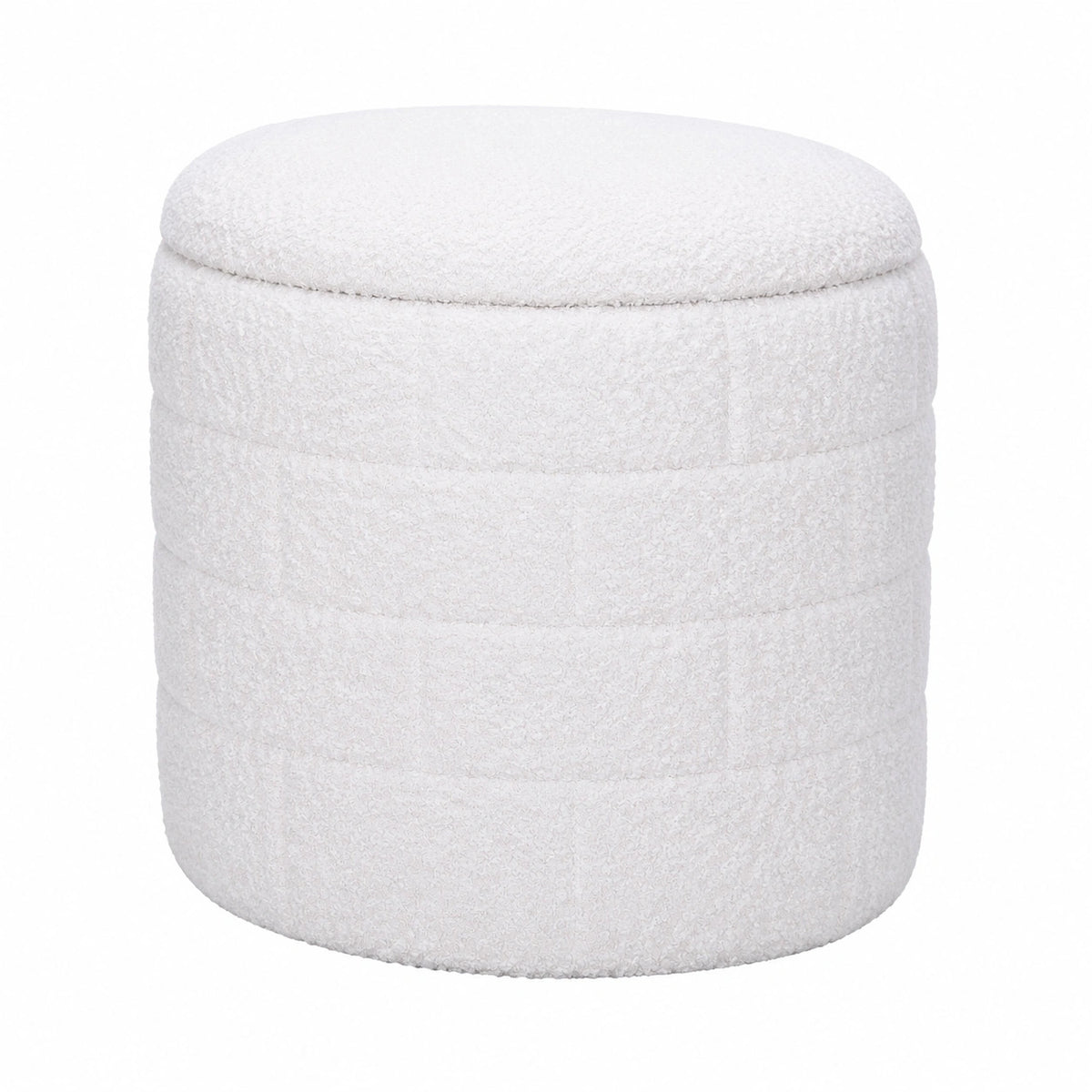 Runder Stoffhocker mit Stauraum, Weiß, 40x40x45 cm – Moderner Polsterhocker für Wohnzimmer