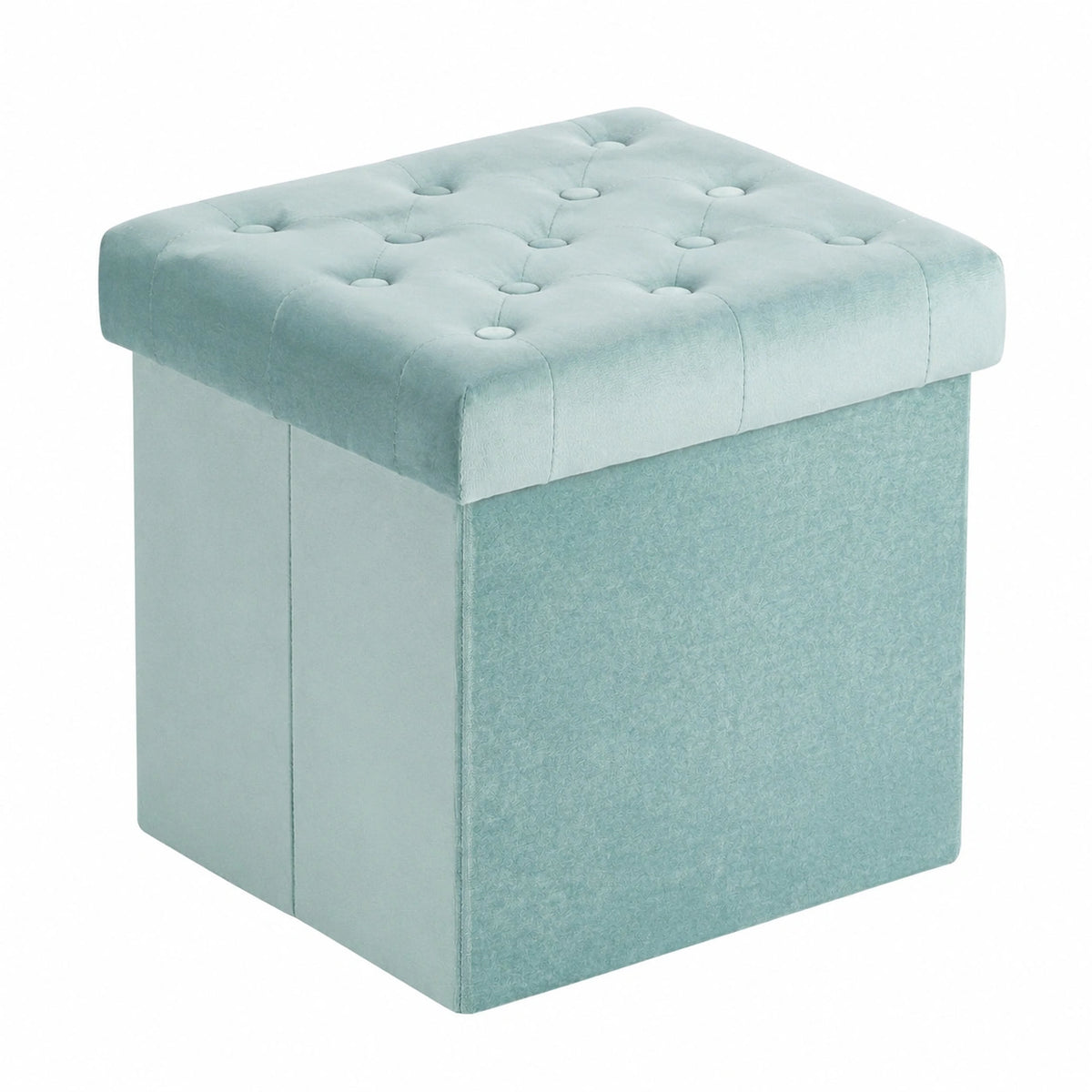 Samt Faltbarer Sitzhocker mit Stauraum für Kinder, Grüner Polsterhocker 40x40x40cm