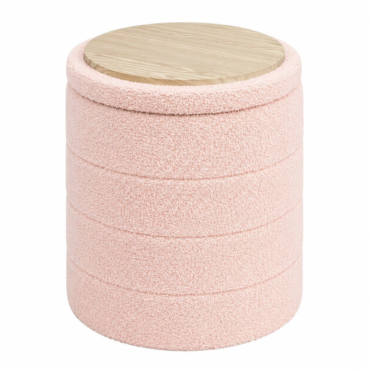 Runder PINPLUS Fußhocker mit Stauraum, faltbar und gepolstert Ø 37x45 cm, ideal für Wohnzimmer, Schlafzimmer und Flur in Rosa