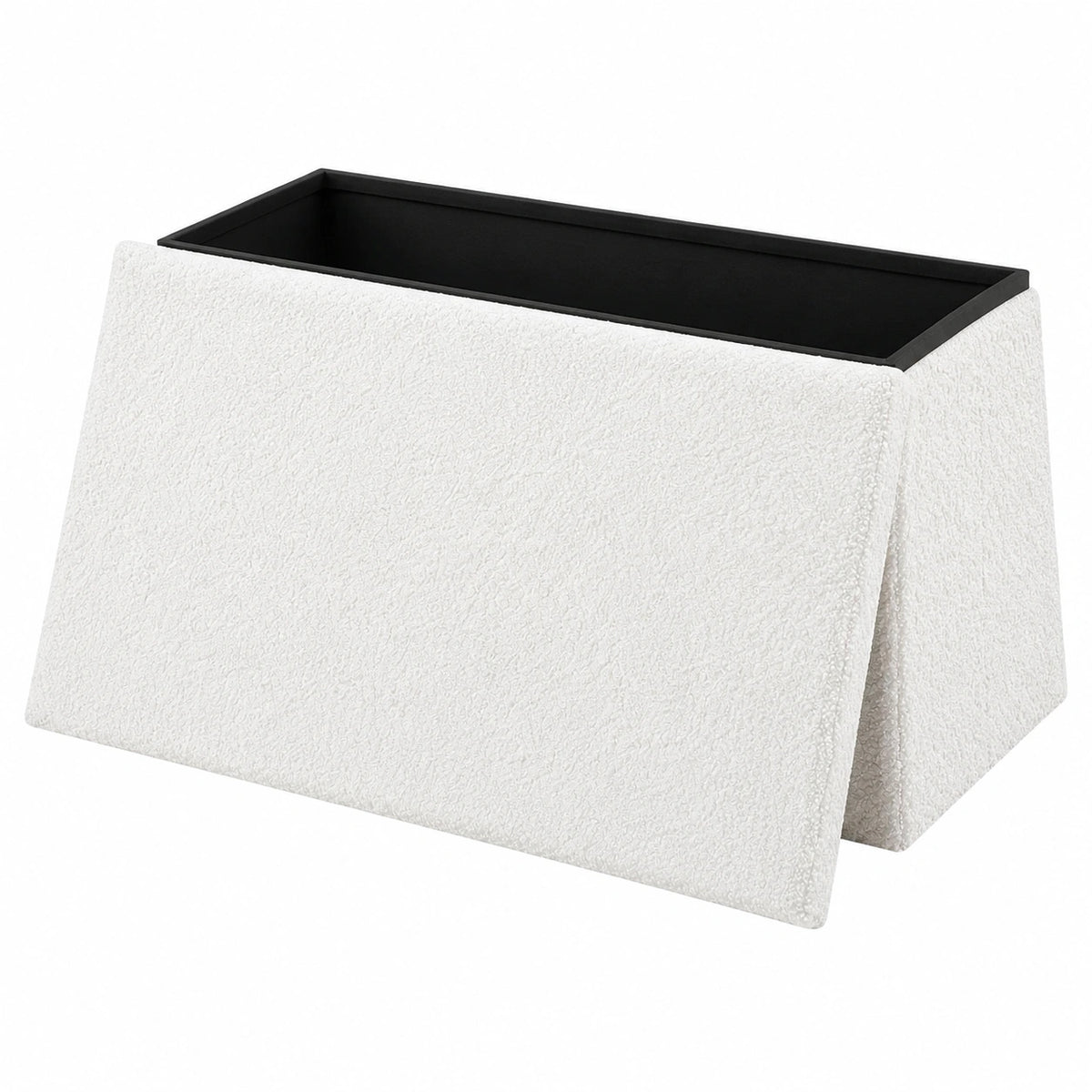 eSituro Weiße Polsterbank mit Stauraum, Faltbarer Sitzhocker aus Teddyfleece, 80 L, 300 kg Tragkraft, 76x37x38 cm