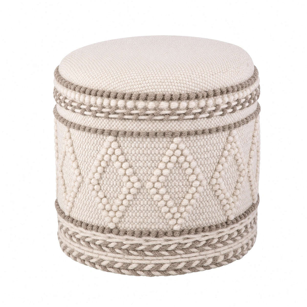 Runder Stauraum-Sitzhocker aus Stoff, Boho-Design, Ø 40 x H 45 cm, beige