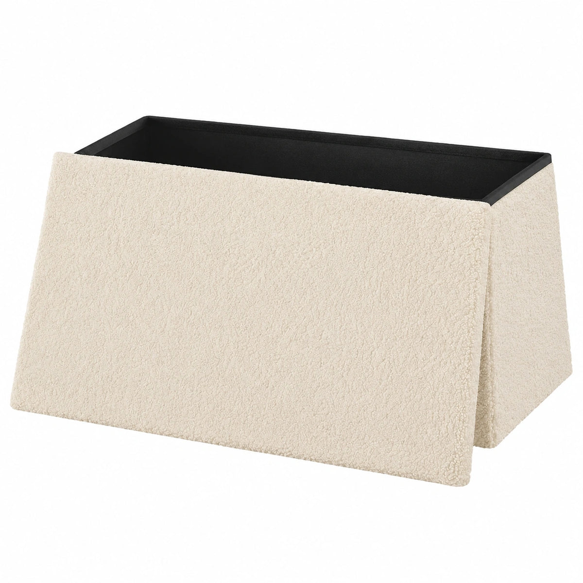 Stabile Sitzbank mit Stauraum, klappbarer Hocker aus Teddyfleece, 300 kg Tragkraft, Beige, 76x37x38 cm