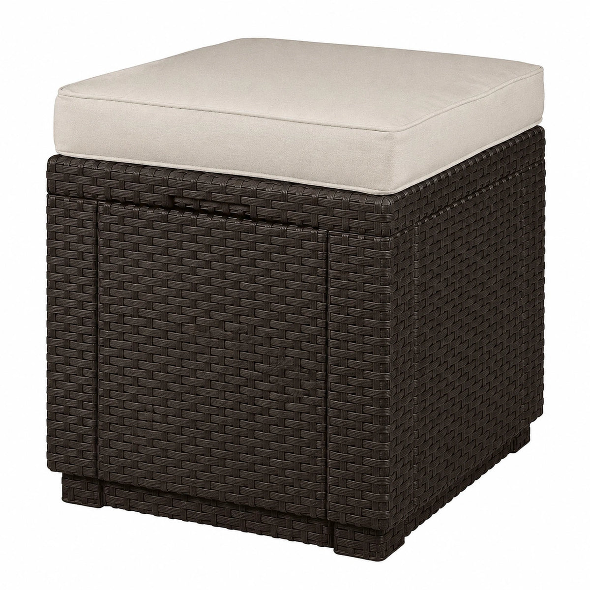 Keter Cube Hocker mit Stauraum und Kissen, 42x42x39 cm, Braun/Beige