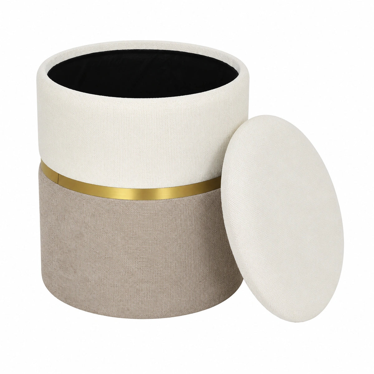 Moderner HOMCOM Fußhocker mit Stauraum, zweifarbig, Chenille, cremeweiß