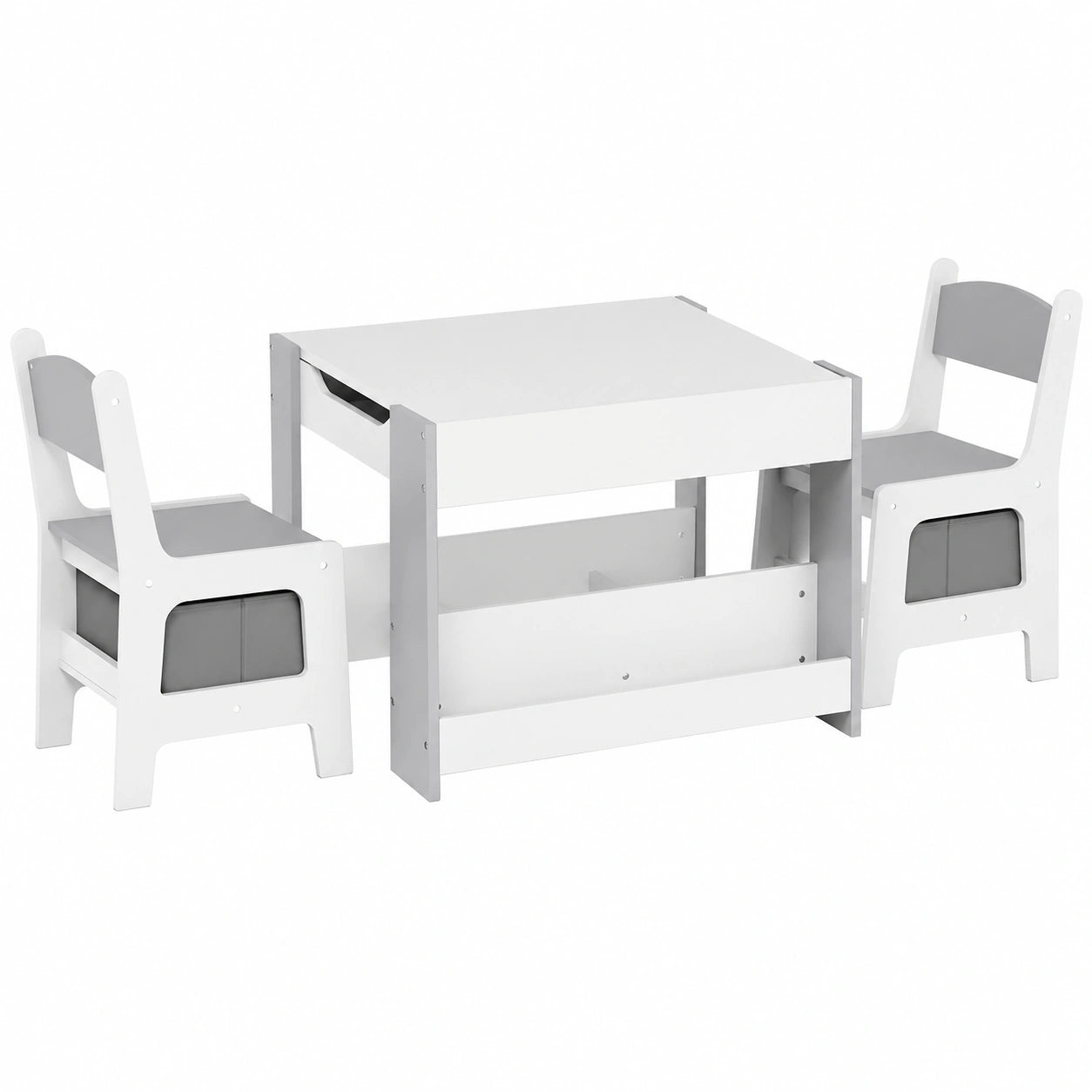 Kinder-Sitzgruppe aus Holz mit Stauraum, 3-teilig, inklusive Tisch und 2 St¨¹hlen, f¨¹r Kinder ab 3 Jahren, Grau