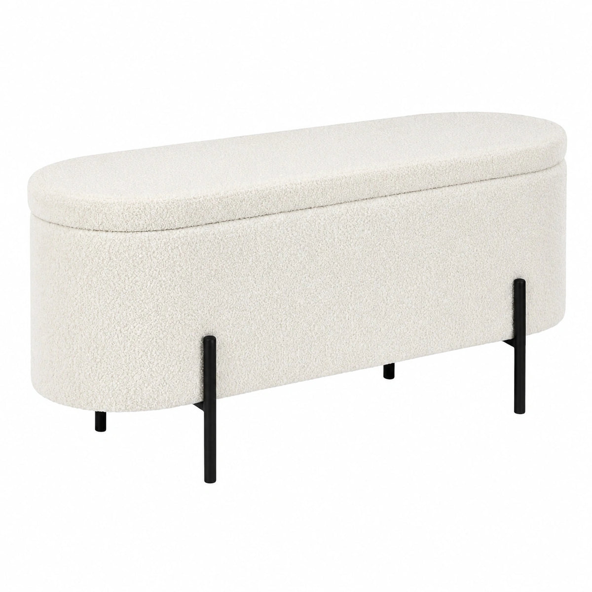 Moderne Polsterbank mit Bouclé-Stoff und Stauraum im skandinavischen Design
