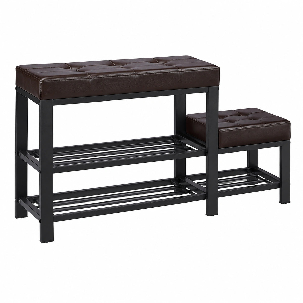 Braune Schuhbank mit Polster und Hocker, 2-stufige Schuhablage, für Kinder, 50x90,5x30,5 cm
