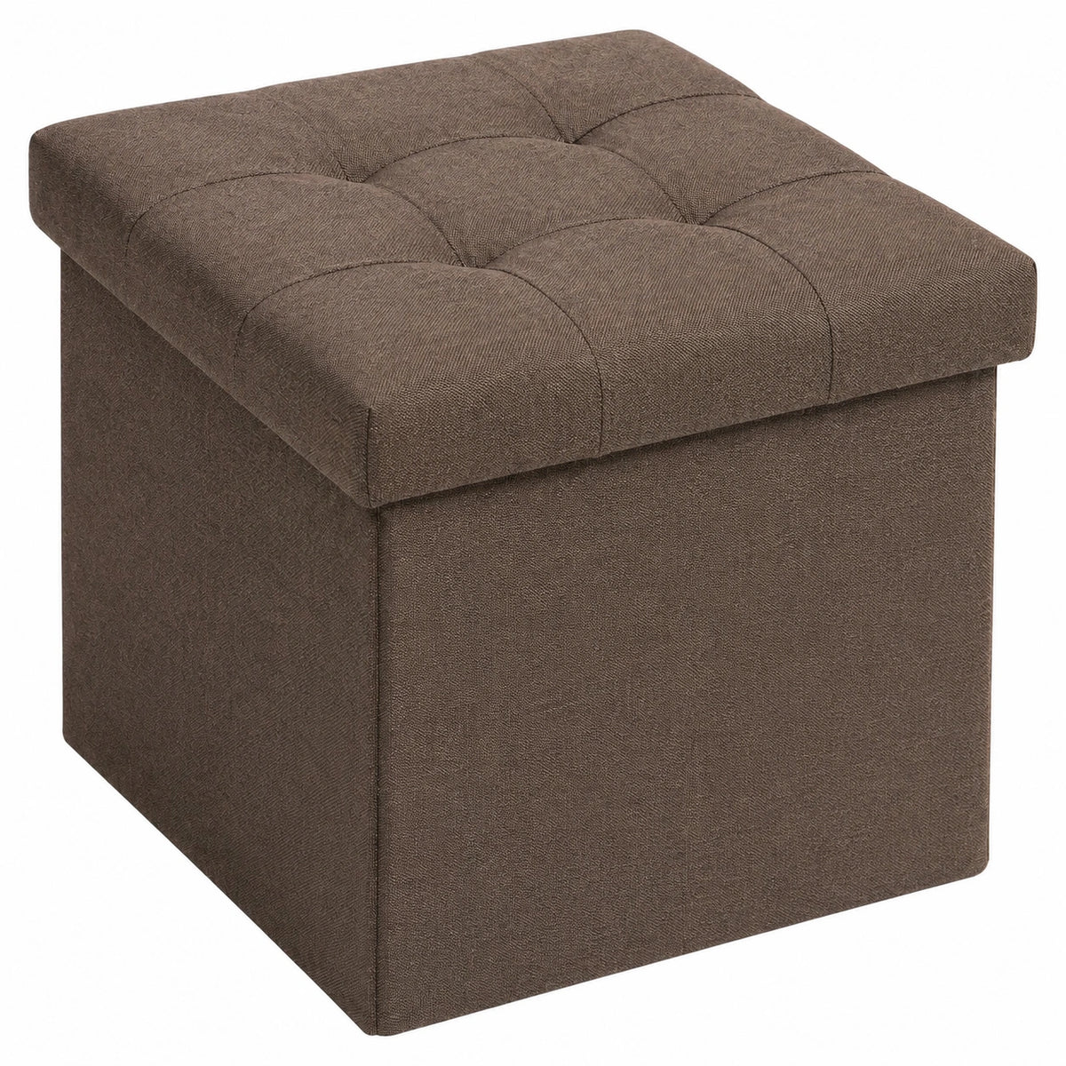 Bonlife Klappbarer Sitzhocker mit Stauraum, Leinen-Aufbewahrungsbox, 32 x 32 x 32 cm, Braun