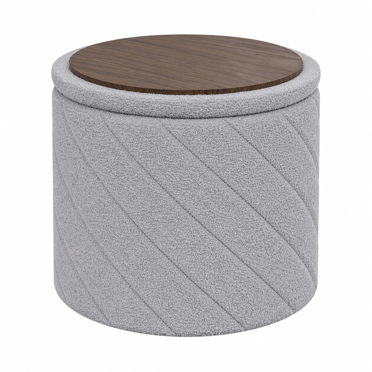 Runder PINPLUS Sitzhocker mit Stauraum in Grau, Weicher Bouclé, Faltbar, Ideal für Wohnzimmer & Schlafzimmer, Ø 43 x 45 cm