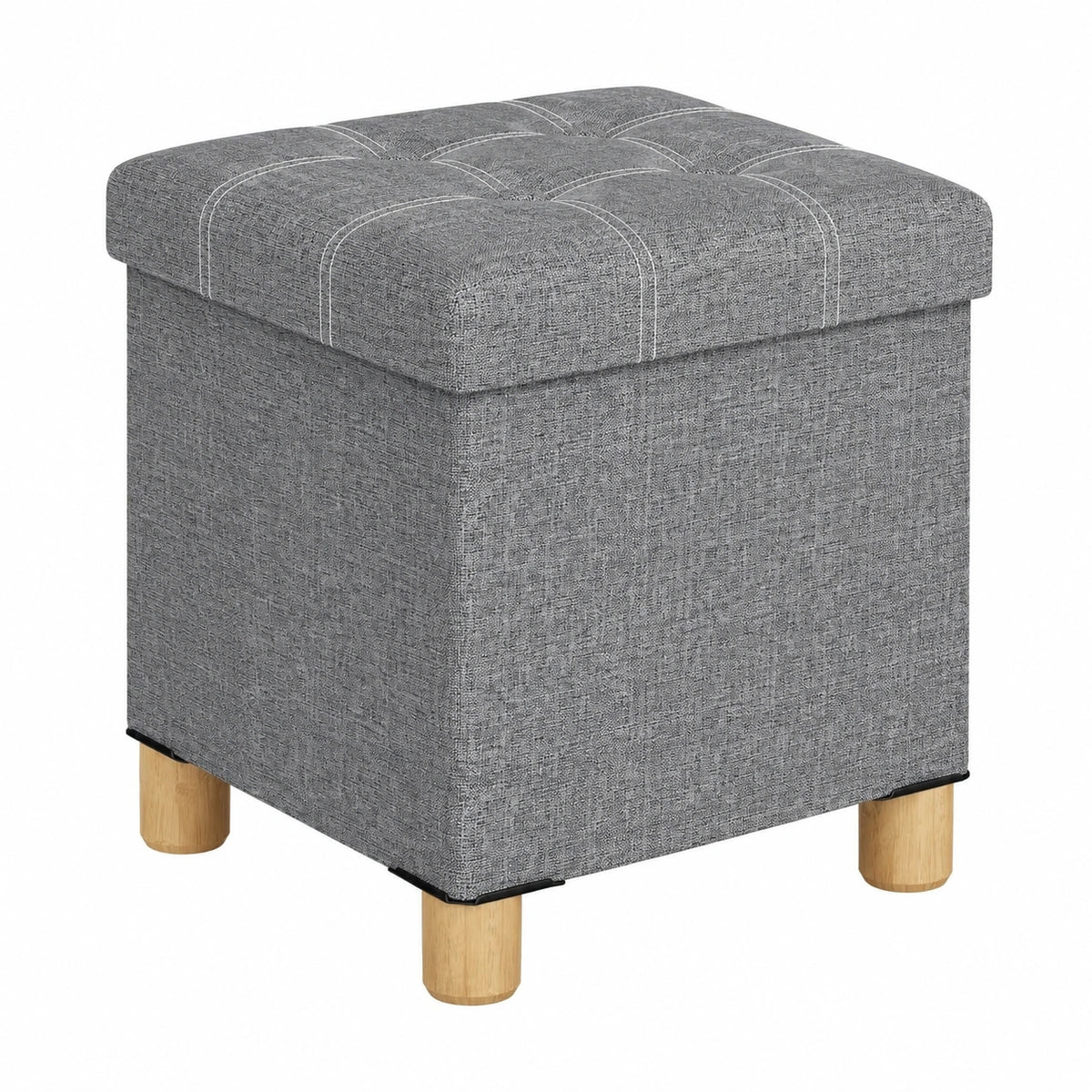 Quadratischer Hocker mit Leinenbezug und Stauraum, Dunkelgrau, 30x30x30 cm, für Wohnzimmer und Schlafzimmer