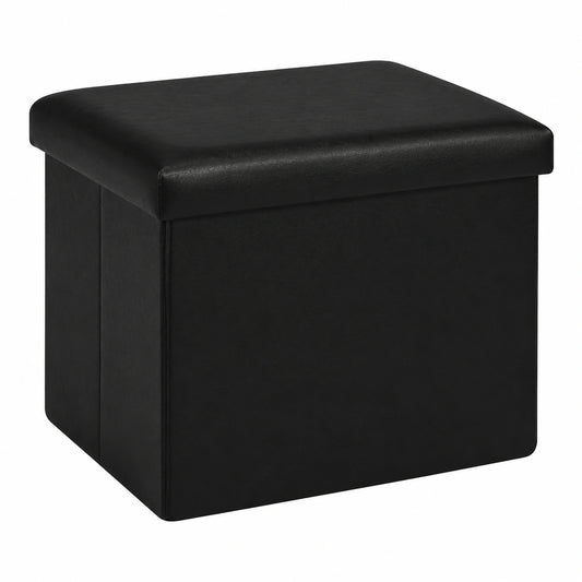 Bonlife Faltbare Aufbewahrungstruhe aus Kunstleder, Rechteckig, Stauraumhocker f¨¹r Wohnzimmer, Flur & Schlafzimmer, Schwarz, 42x32x32 cm