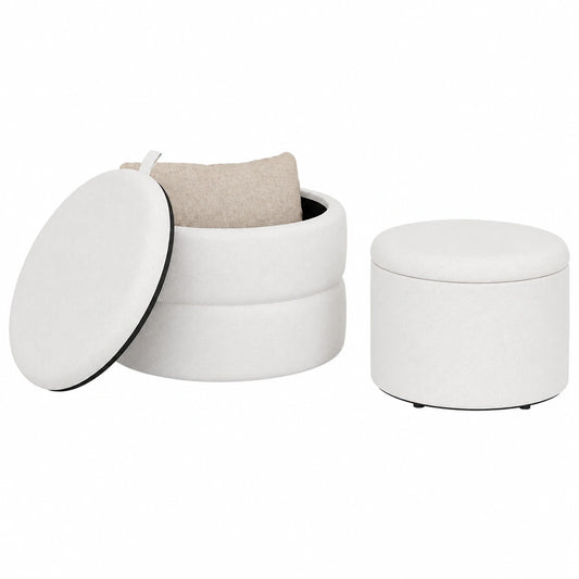 WOLTU 2er-Set 3-in-1 Samthocker mit Stauraum, stapelbar und abnehmbarer Deckel, rund f¨¹r Zuhause, Wei?