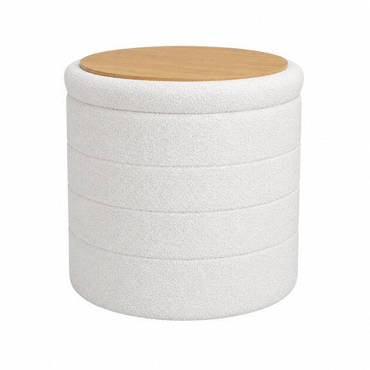 WOLTU Runder Stauraumhocker aus Teddyfleece, klappbar, abnehmbarer Deckel, Fu?hocker f¨¹r Wohnzimmer und Schlafzimmer, Wei?, ?40,5 x H43 cm