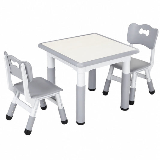 H?henverstellbarer Kindertisch mit 2 St¨¹hlen - Ergonomisches, Multifunktionales Spielset in Grau f¨¹r Kinderzimmer
