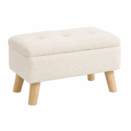 Moderner Aufbewahrungshocker mit Boucl¨¦-Bezug und Holzbeinen, Creme