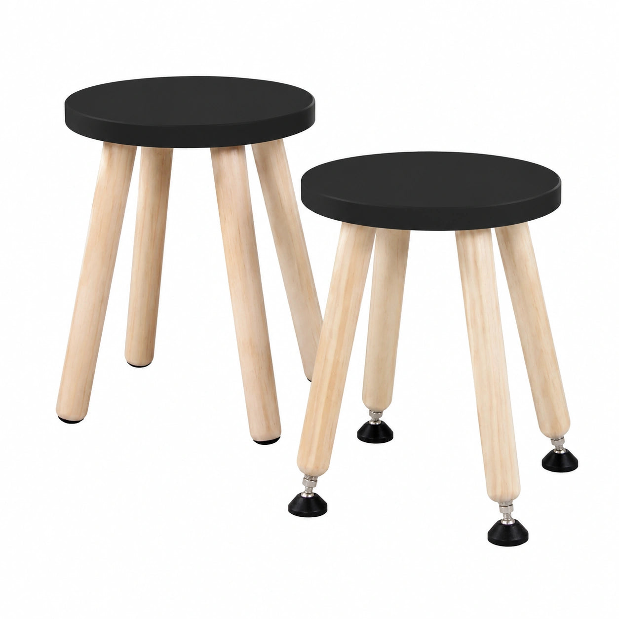 2er-Set Kinder-Tritthocker aus Holz mit verstellbaren Beinen, Schwarz