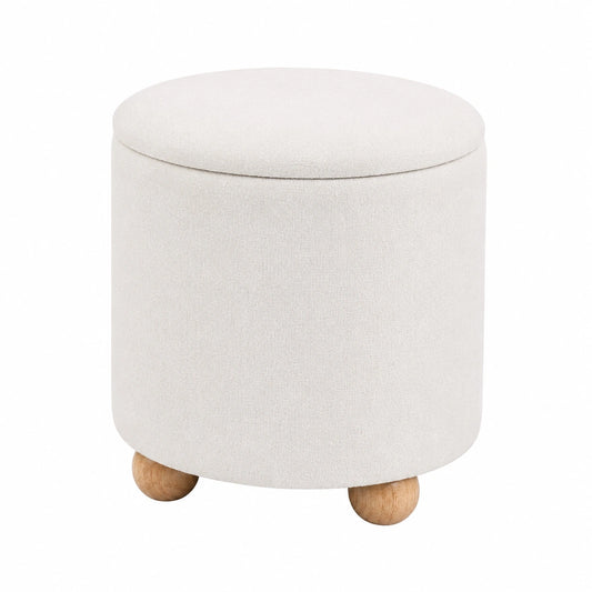 Runder Polsterhocker mit Stauraum und Holzbeinen, abnehmbarer Deckel, belastbar bis 150 kg, ideal f¨¹r Wohn- und Schlafzimmer, Wei?