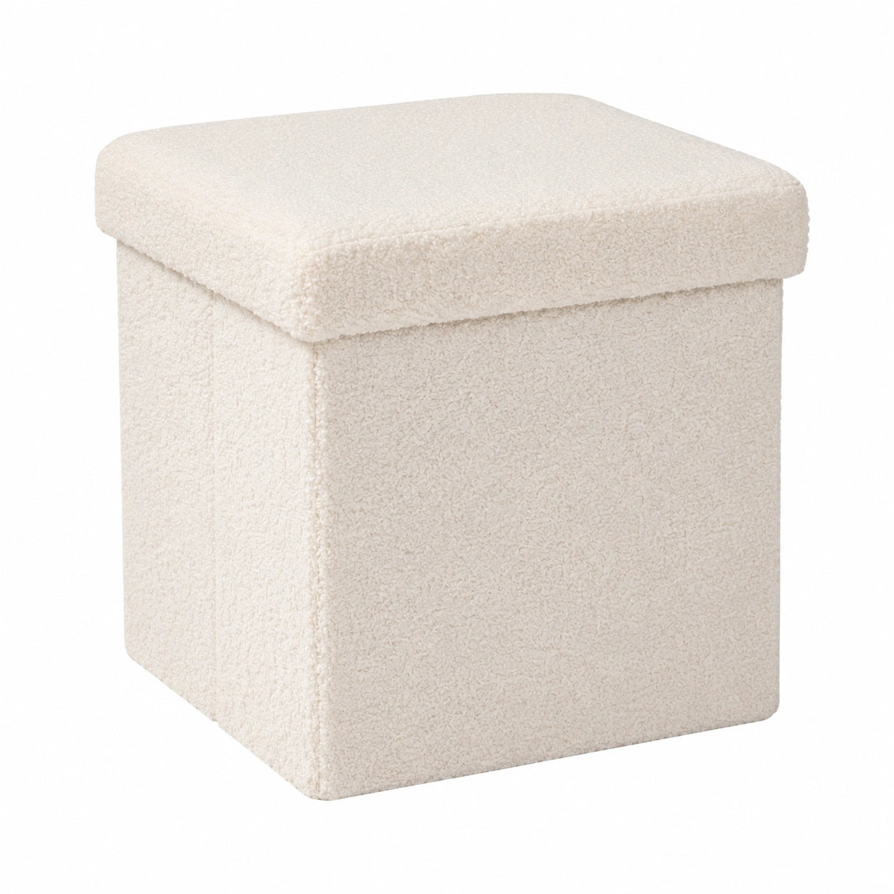 Kompakter Boucl¨¦ Sitzhocker mit Stauraum, Klappbare Aufbewahrungsbox, Fu?bank in Wei?, 32x32x32 cm