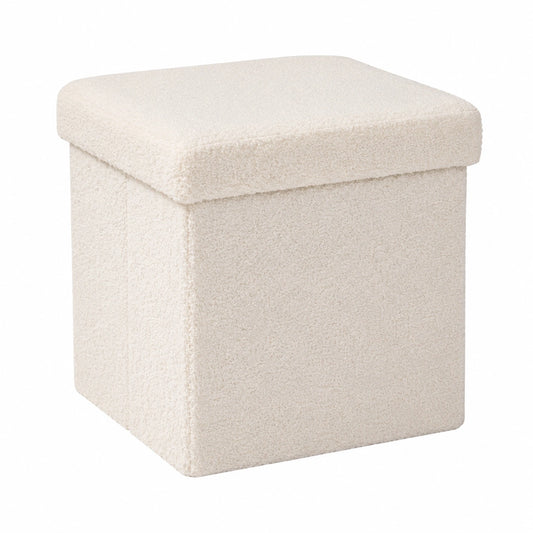 Kompakter Boucl¨¦ Sitzhocker mit Stauraum, Klappbare Aufbewahrungsbox, Fu?bank in Wei?, 32x32x32 cm