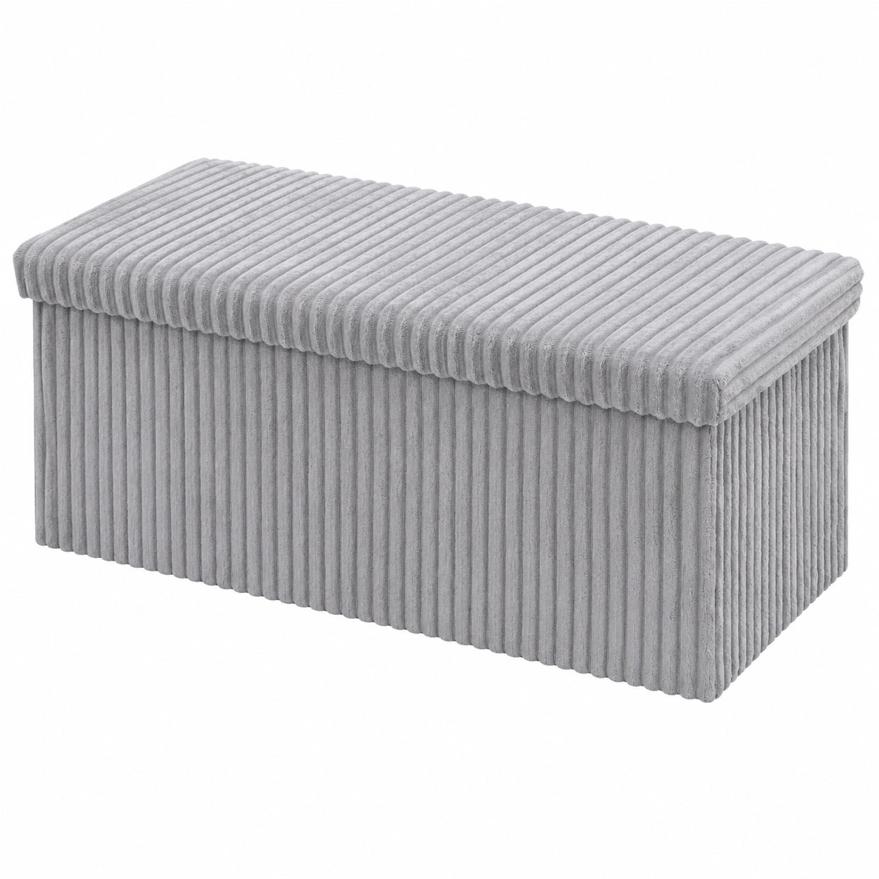 Faltbare Aufbewahrungsbox Ottomane aus Kunstleder, gro?er Sitzhocker mit Stauraum, Cordoptik Silber, 38 x 76 cm