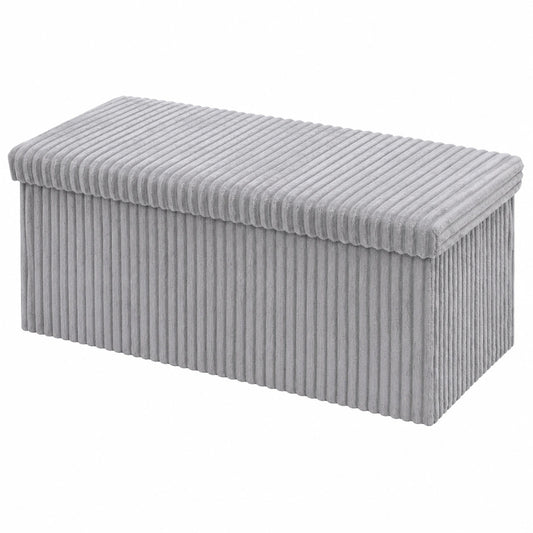 Faltbare Aufbewahrungsbox Ottomane aus Kunstleder, gro?er Sitzhocker mit Stauraum, Cordoptik Silber, 38 x 76 cm