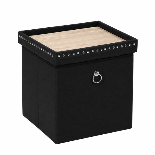 Klappbarer Bonlife Sitzhocker mit Stauraum, quadratische Aufbewahrungstruhe in Schwarz, ideal f¨¹r Flur, Wohnzimmer und Schlafzimmer, 40x40x40cm