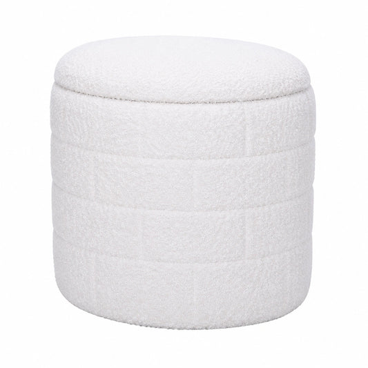 Runder Stoffhocker mit Stauraum, Wei?, 40x40x45 cm ¨C Moderner Polsterhocker f¨¹r Wohnzimmer
