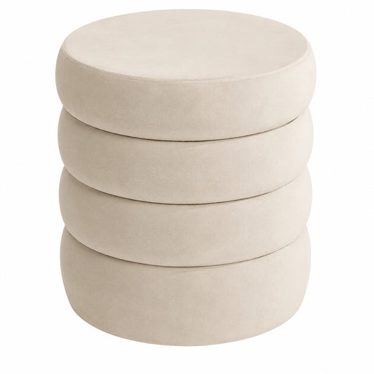 Blumtal Runder Samt-Hocker mit Stauraum, Weicher Polsterhocker 42x42x47 cm, Sitzhocker in Creme f¨¹r Schminktisch