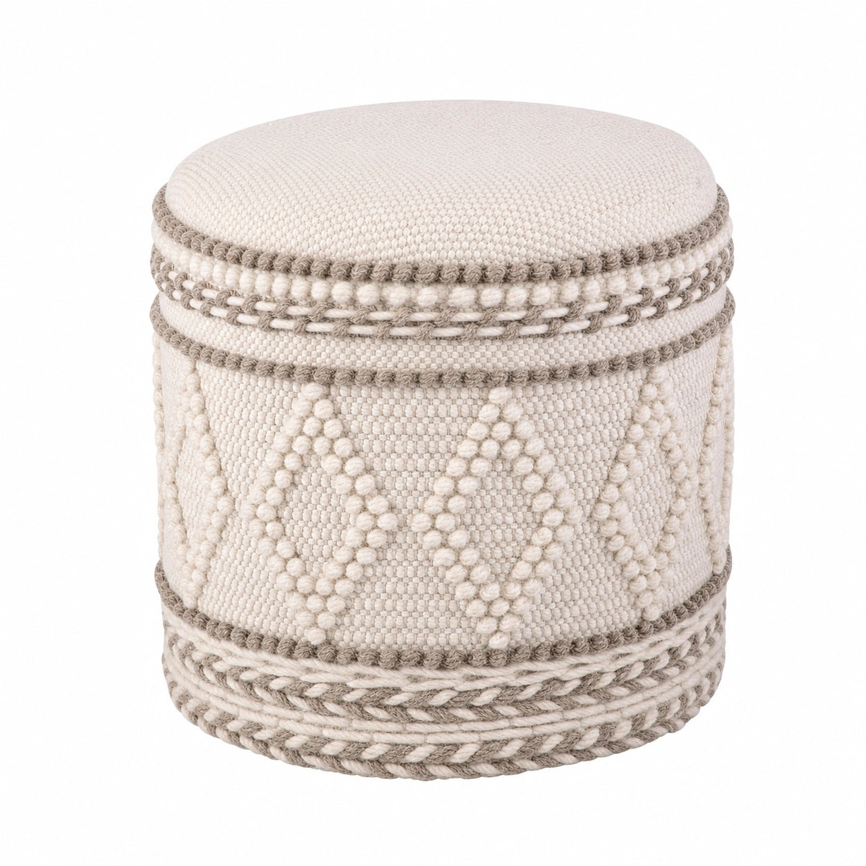 Runder Stauraum-Sitzhocker aus Stoff, Boho-Design, ? 40 x H 45 cm, beige