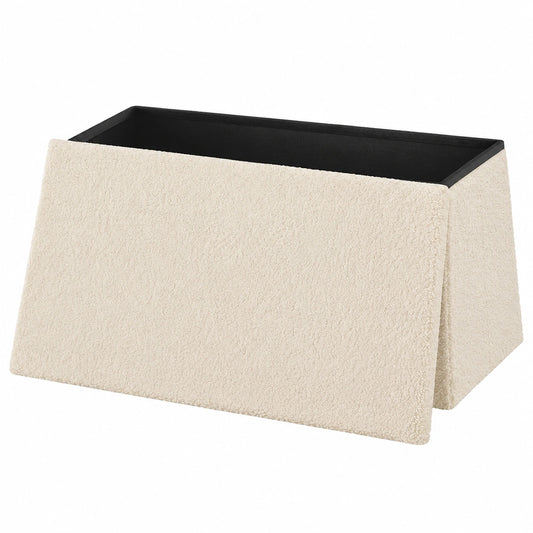 Stabile Sitzbank mit Stauraum, klappbarer Hocker aus Teddyfleece, 300 kg Tragkraft, Beige, 76x37x38 cm