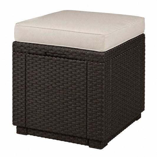 Keter Cube Hocker mit Stauraum und Kissen, 42x42x39 cm, Braun/Beige