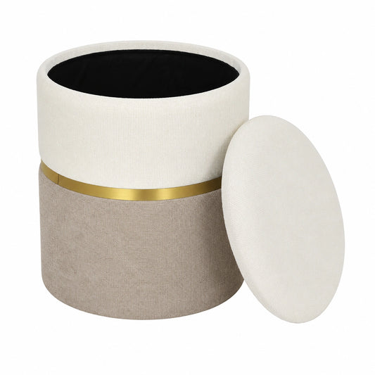 Moderner HOMCOM Fu?hocker mit Stauraum, zweifarbig, Chenille, cremewei?