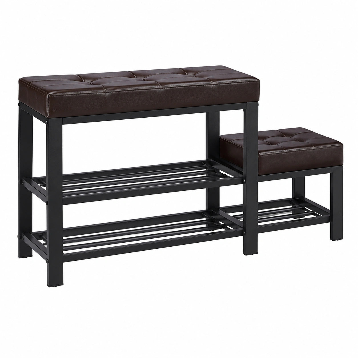 Braune Schuhbank mit Polster und Hocker, 2-stufige Schuhablage, f¨¹r Kinder, 50x90,5x30,5 cm