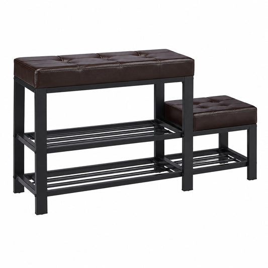 Braune Schuhbank mit Polster und Hocker, 2-stufige Schuhablage, f¨¹r Kinder, 50x90,5x30,5 cm