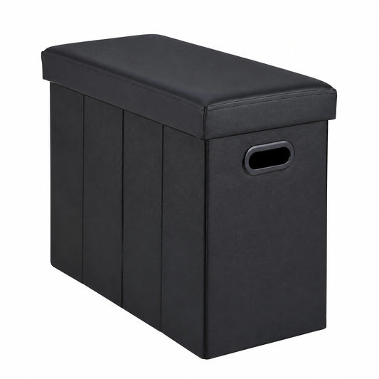 Faltbarer Kunstleder-Sitzhocker mit Stauraum, Schwarz, 49 x 48,5 x 27 cm