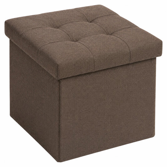 Bonlife Klappbarer Sitzhocker mit Stauraum, Leinen-Aufbewahrungsbox, 32 x 32 x 32 cm, Braun