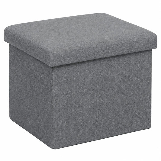 Faltbarer Leinen-Aufbewahrungshocker mit Staufach, Sitzbank f¨¹r Wohnzimmer und Kinderzimmer, 42x32x32 cm, Grau