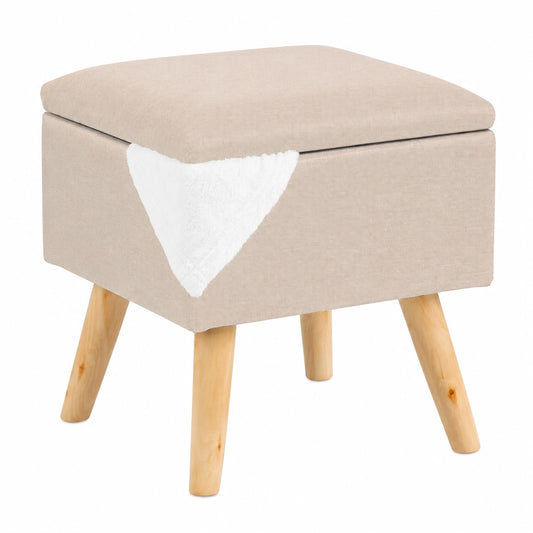 Moderner Relaxdays Sitzhocker mit Stauraum, Kunstleinen, Holzbeine, 40x40x40 cm, beige