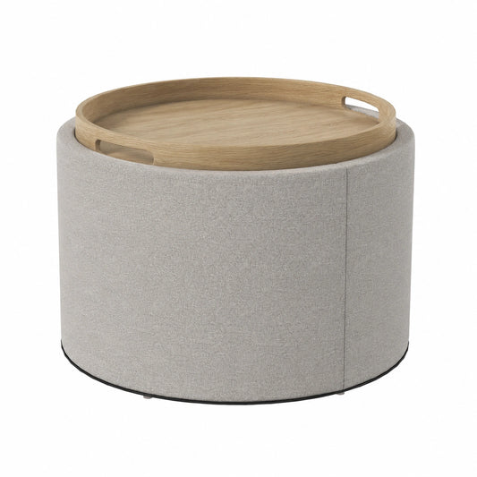 HOMCOM Runde Polsterhocker mit Stauraum und Klappdeckel, Leinenoptik, 56 x 56 x 42 cm, Hellgrau