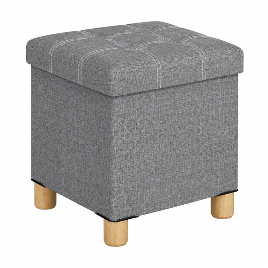 Quadratischer Hocker mit Leinenbezug und Stauraum, Dunkelgrau, 30x30x30 cm, f¨¹r Wohnzimmer und Schlafzimmer